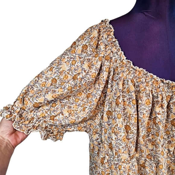 Old Navy Peach Floral Print Square Neck Smocked Back Top Size 4X Women's F15‎ - Picture 4 of 8